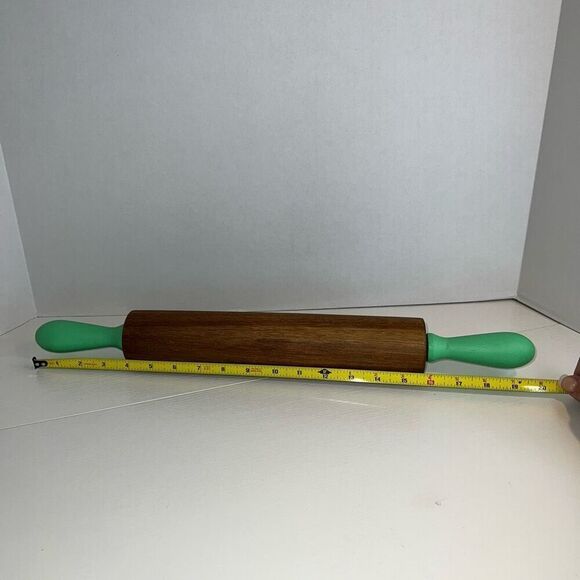 Thyme & Table Wooden Rolling Pin Green Handles Pie Pastry Kitchen Utensils - Picture 2 of 6